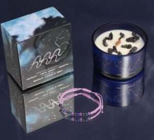 Зодијак кристална свеќа со нараквица од скапоцени камења - Водолија - Image 4